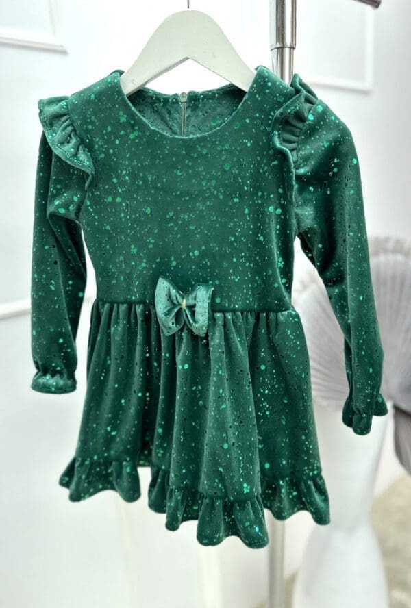 Vaikiška veliūrinė blizganti suknelė - smaragdinė