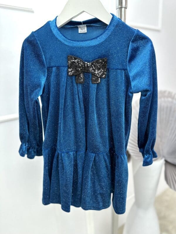 Vaikiška blizganti suknelė su kaspinėliu - mėlyna