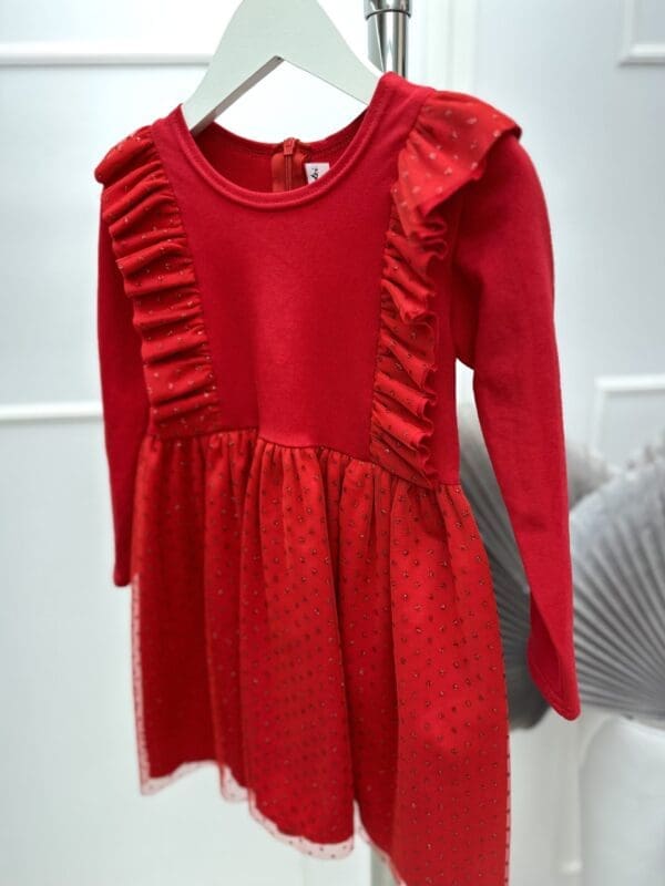 Vaikiška taškuota blizganti suknelė - raudona