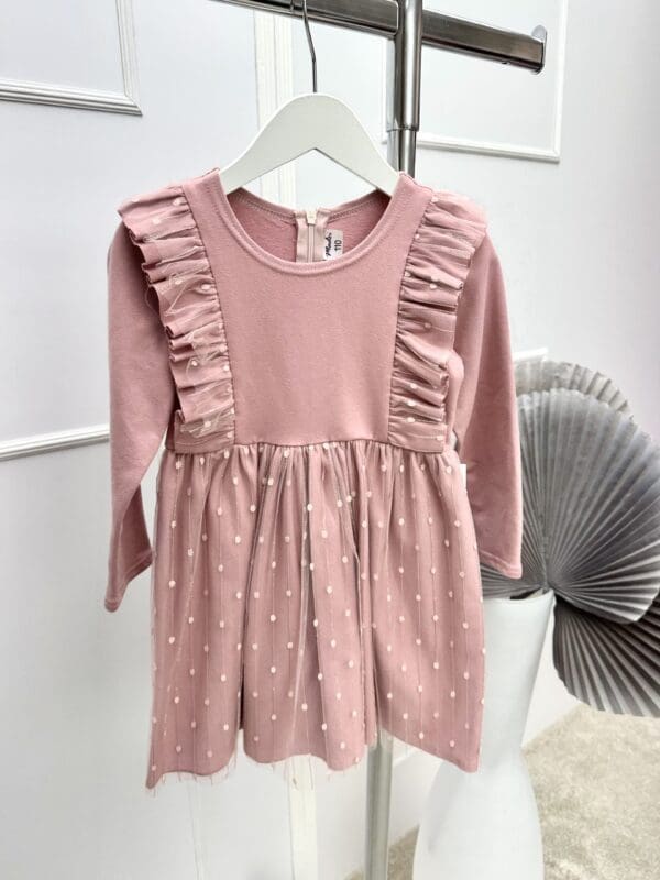 Vaikiška taškuota suknelė - pelenų rožė