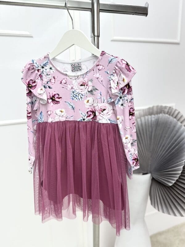 Vaikiška trikotažinė suknelė su tiuliu - alyvinė