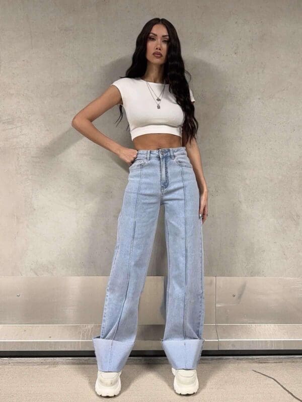 Džinsai Straight High Waist Stretch